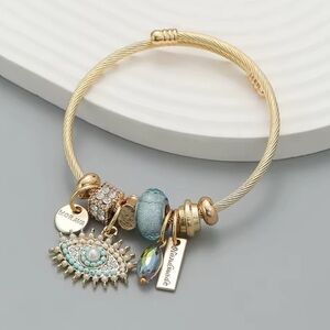 Gold Charm Bracelet with Evil Eye Pendant